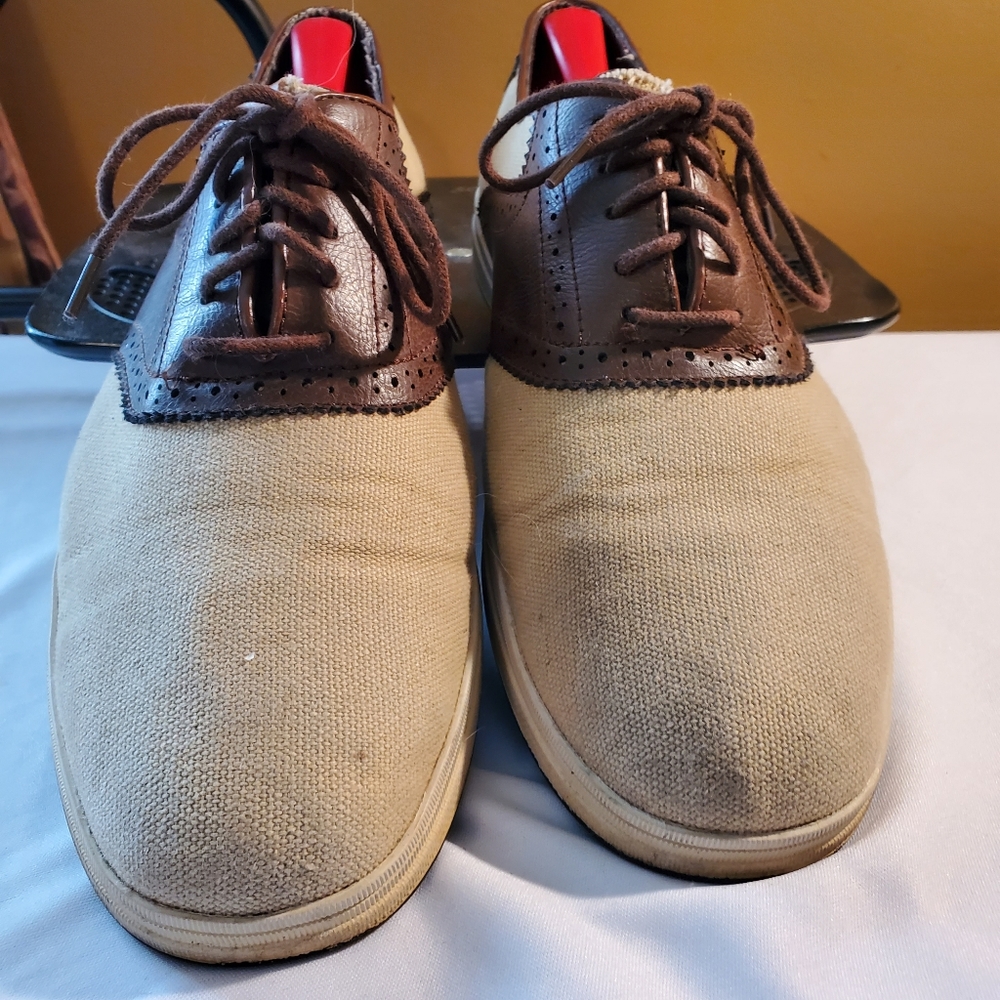 BEN SHERMAN MEN'S SHOES CANVAS AND LEATHER SIZE 10